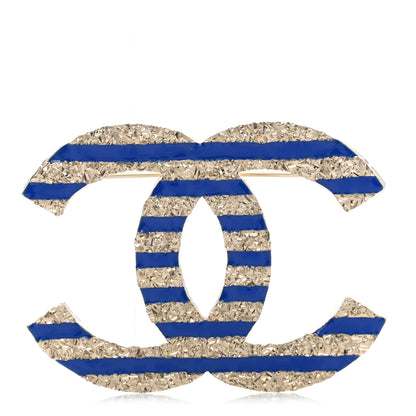 Chanel Resin Glitter CC Brooch Gold Blue 1 of 5