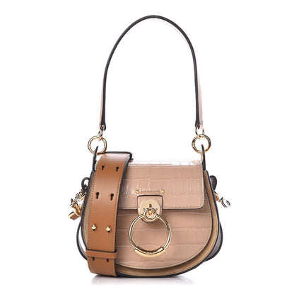 Chloe Calfskin Crocodile Embossed Small Tess Bag Nut 1 of 13
