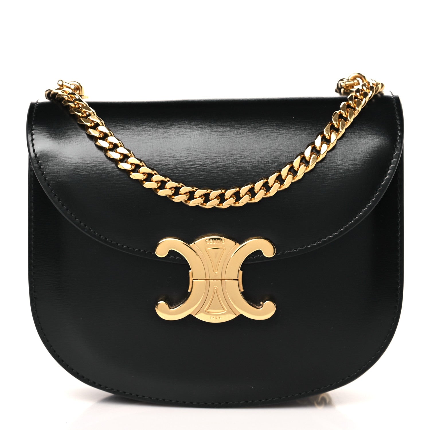 Celine Shiny Calfskin Besace Clea Chain Triomphe Black 1 of 9