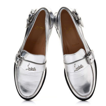 Christian Louboutin Mirror Patent Montezumo Donna Flat Loafers 39 Silver 5 of 11