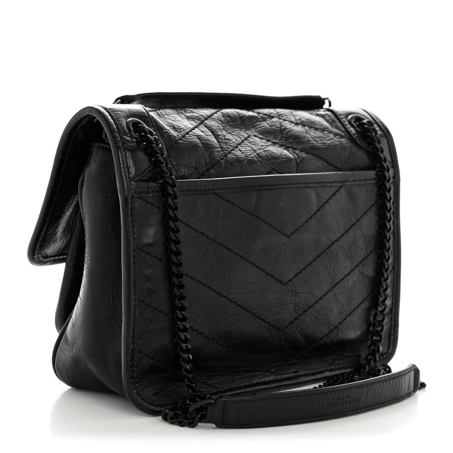 Crinkled Calfskin Matelasse Monogram Baby Niki Chain Satchel Black
