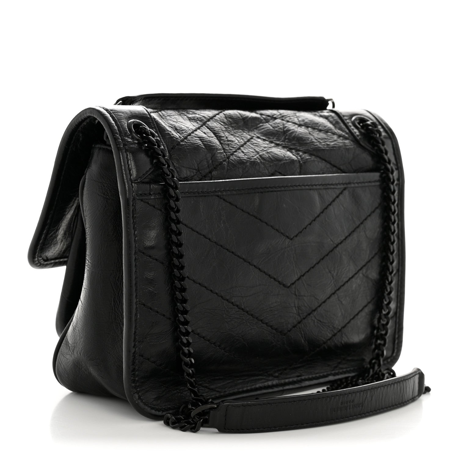 Saint Laurent Crinkled Calfskin Matelasse Monogram Baby Niki Chain Satchel Black 3 of 14
