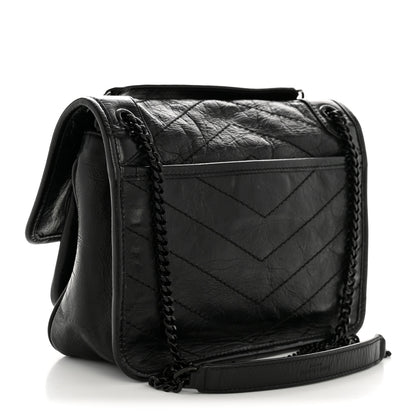 Saint Laurent Crinkled Calfskin Matelasse Monogram Baby Niki Chain Satchel Black 3 of 14