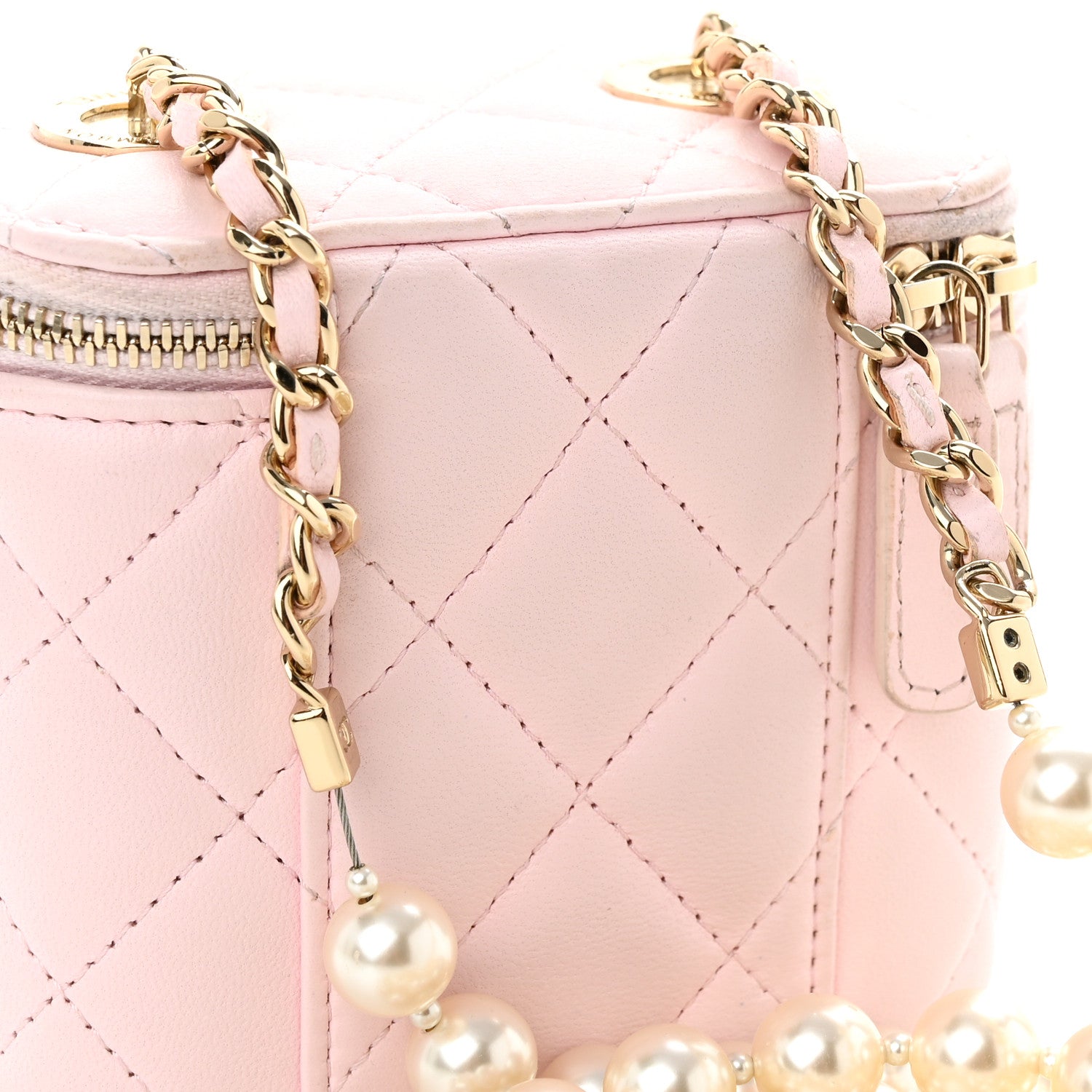 Chanel Lambskin Quilted Mini Vanity Case With Pearl Chain Light Pink 11 of 11
