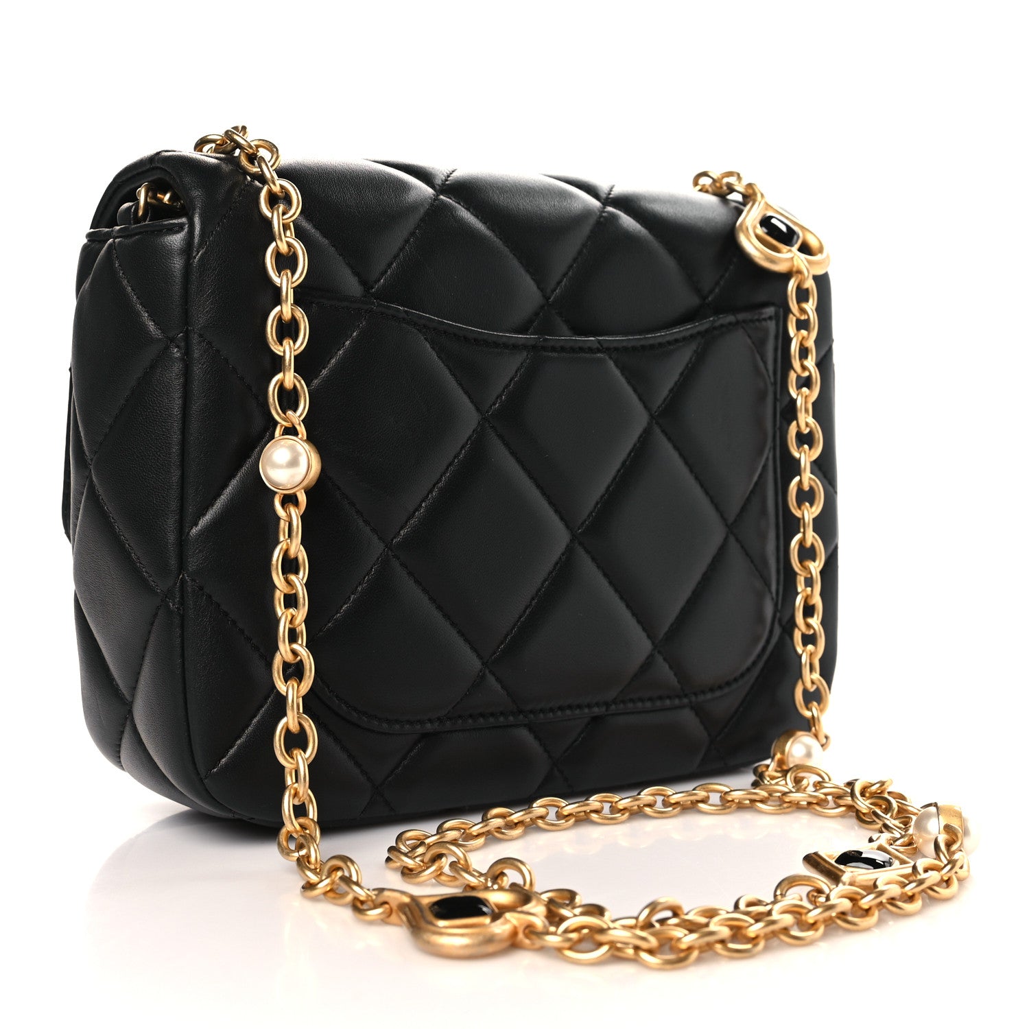 Chanel Lambskin Enamel Pearl Quilted Mini Charm Me Square Flap Black 3 of 9