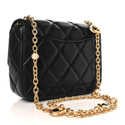 Chanel Lambskin Enamel Pearl Quilted Mini Charm Me Square Flap Black 3 of 9