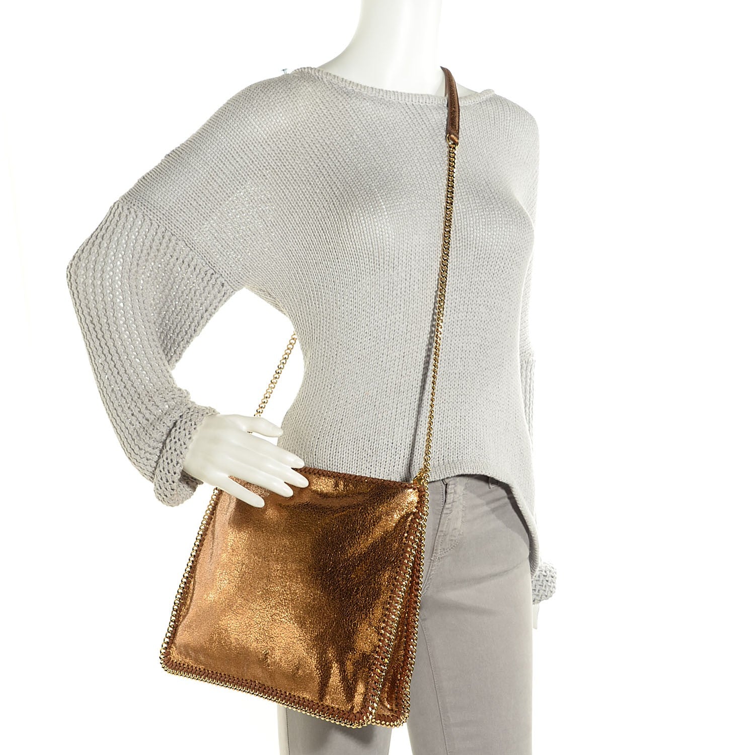 Stella McCartney Crackled Metallic Large Falabella Crossbody Bag Bronze 2 of 9