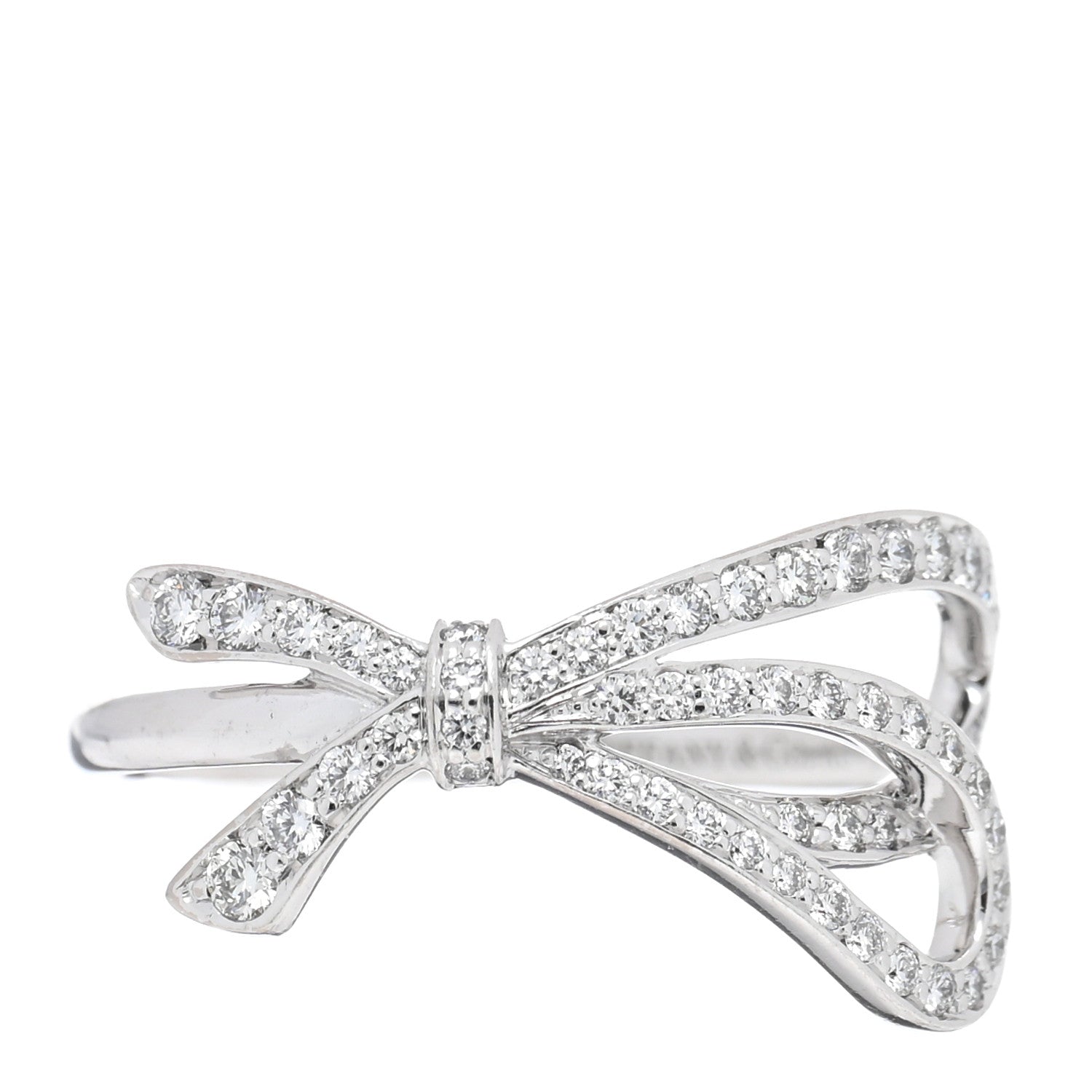 Tiffany 18K White Gold Diamond .40ctw Bow Ring 53 6.5 1 of 5