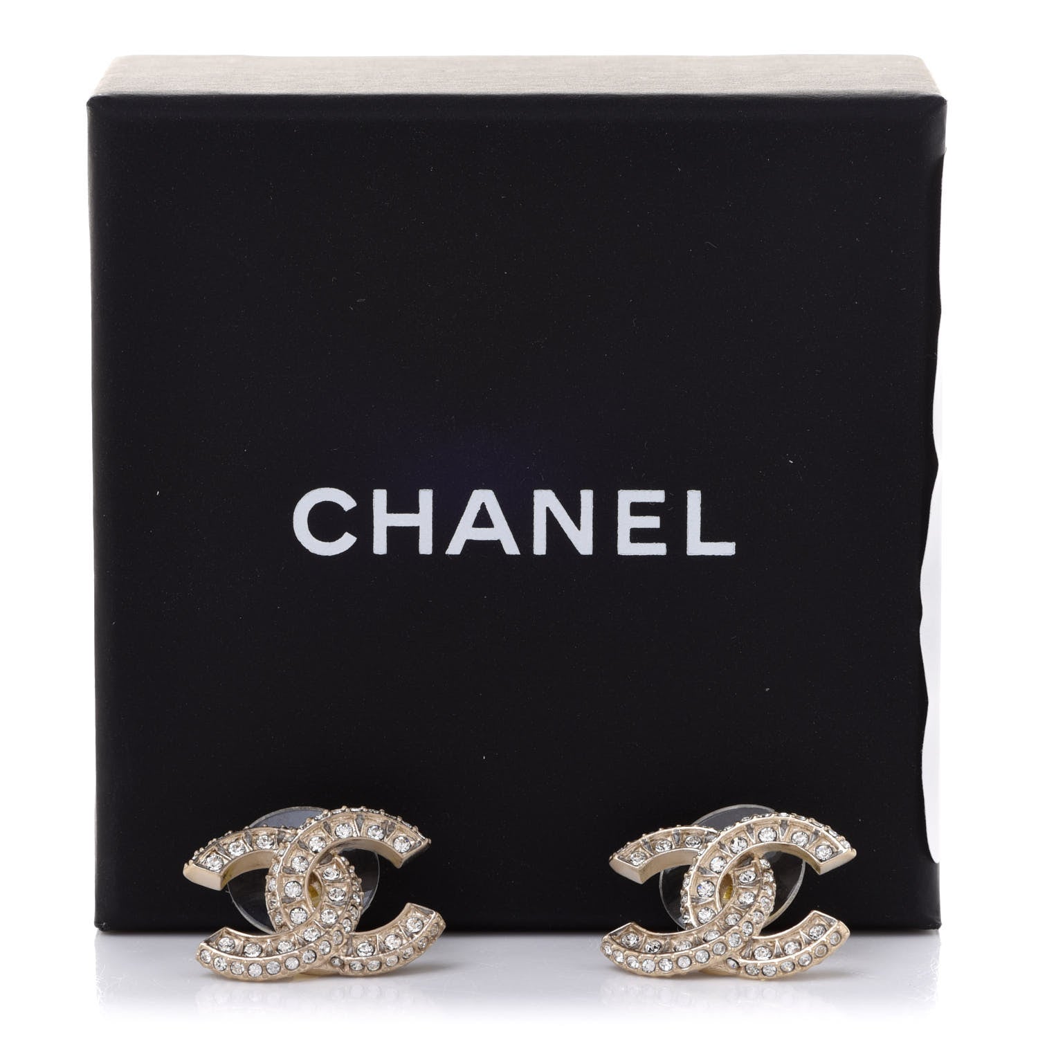 Chanel Crystal Timeless CC Earrings Light Gold 4 of 4