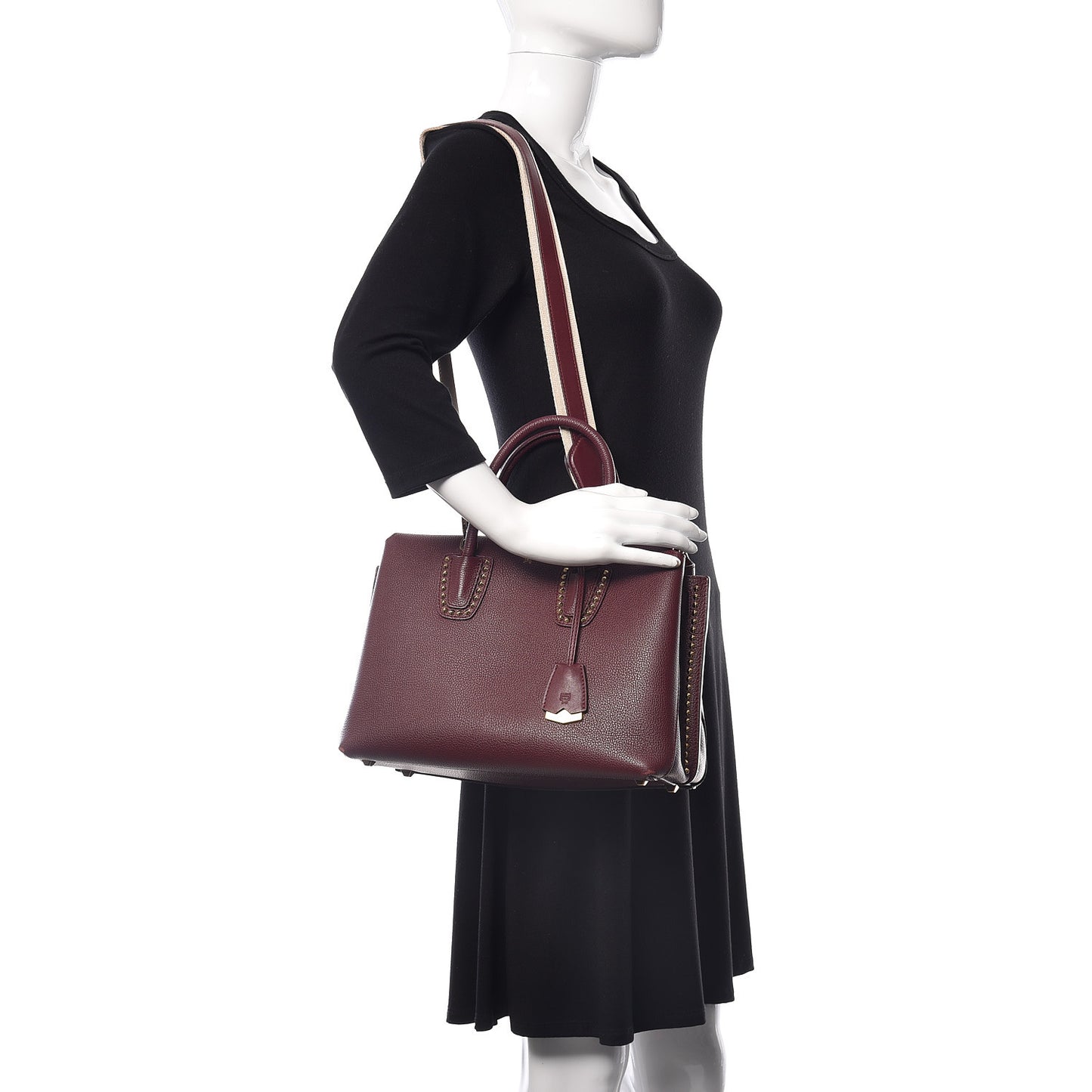 Grained Calfskin Studded Medium Milla Tote Rustic Brown