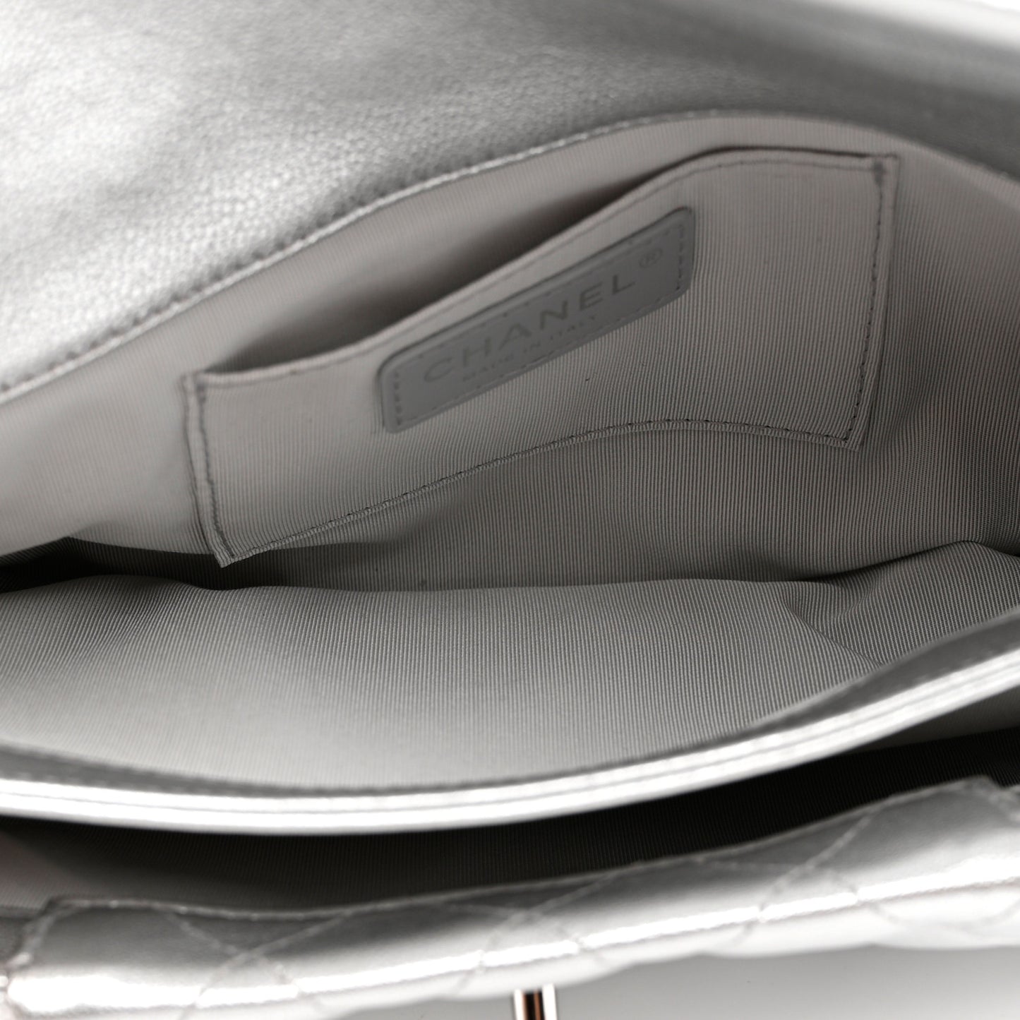 Metallic Calfskin Quilted Fold Up Again Clutch Silver