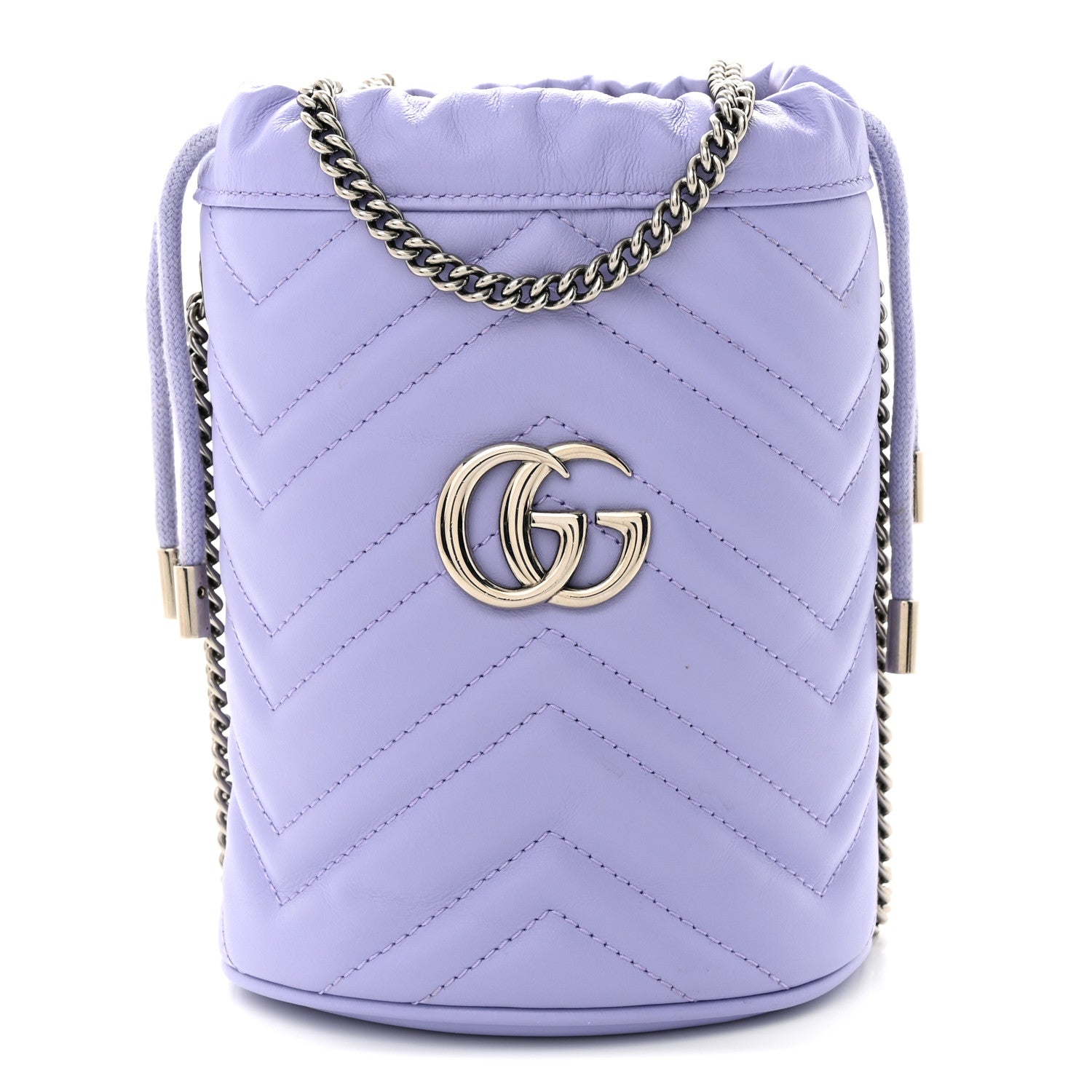Gucci Calfskin Matelasse Heart Mini GG Marmont 2.0 Bucket Bag Lapis 1 of 10