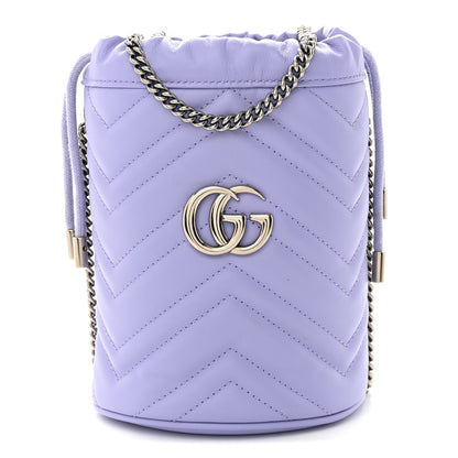 Gucci Calfskin Matelasse Heart Mini GG Marmont 2.0 Bucket Bag Lapis 1 of 10