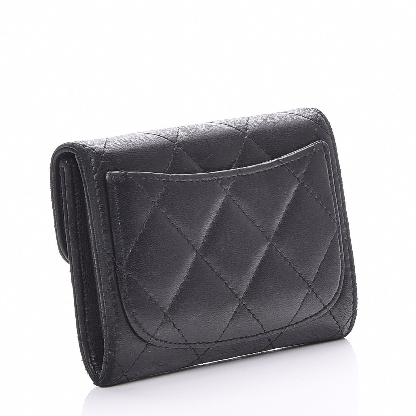 Lambskin Quilted Flap Card Holder Wallet Black