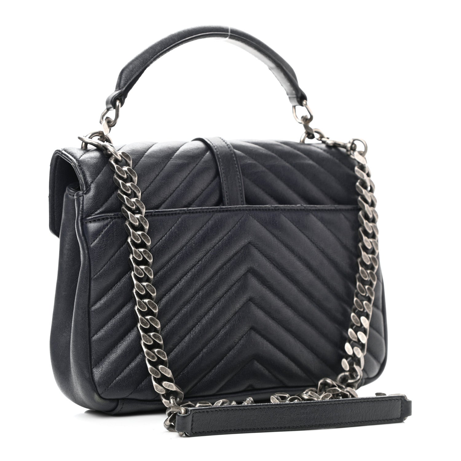 Saint Laurent Sheepskin Matelasse Chevron Monogram Medium College Bag Deep Marine 2 of 9