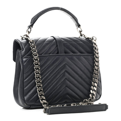 Saint Laurent Sheepskin Matelasse Chevron Monogram Medium College Bag Deep Marine 2 of 9