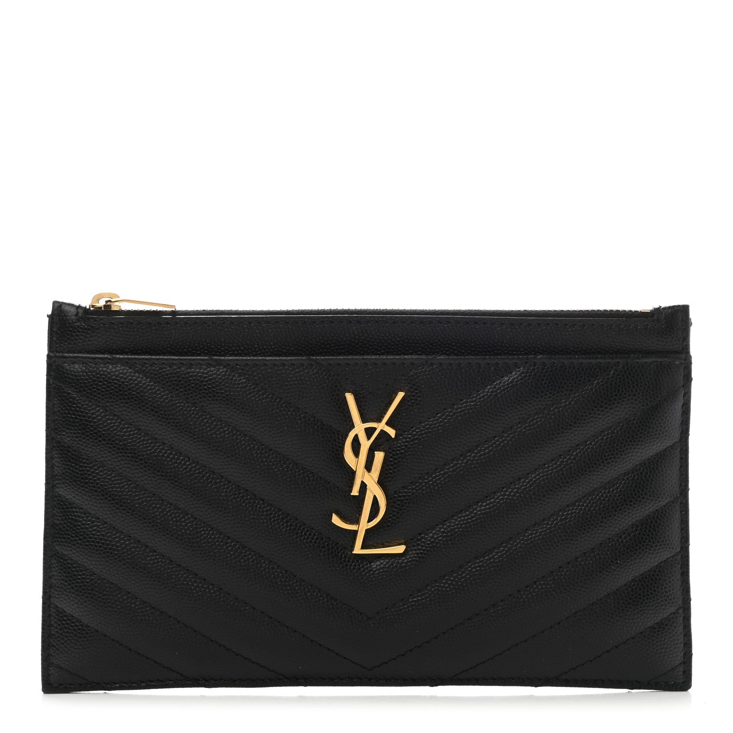 Saint Laurent Grain De Poudre Chevron Monogram Bill Pouch Black 1 of 8