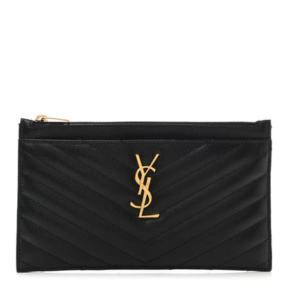 Saint Laurent Grain De Poudre Chevron Monogram Bill Pouch Black 1 of 8