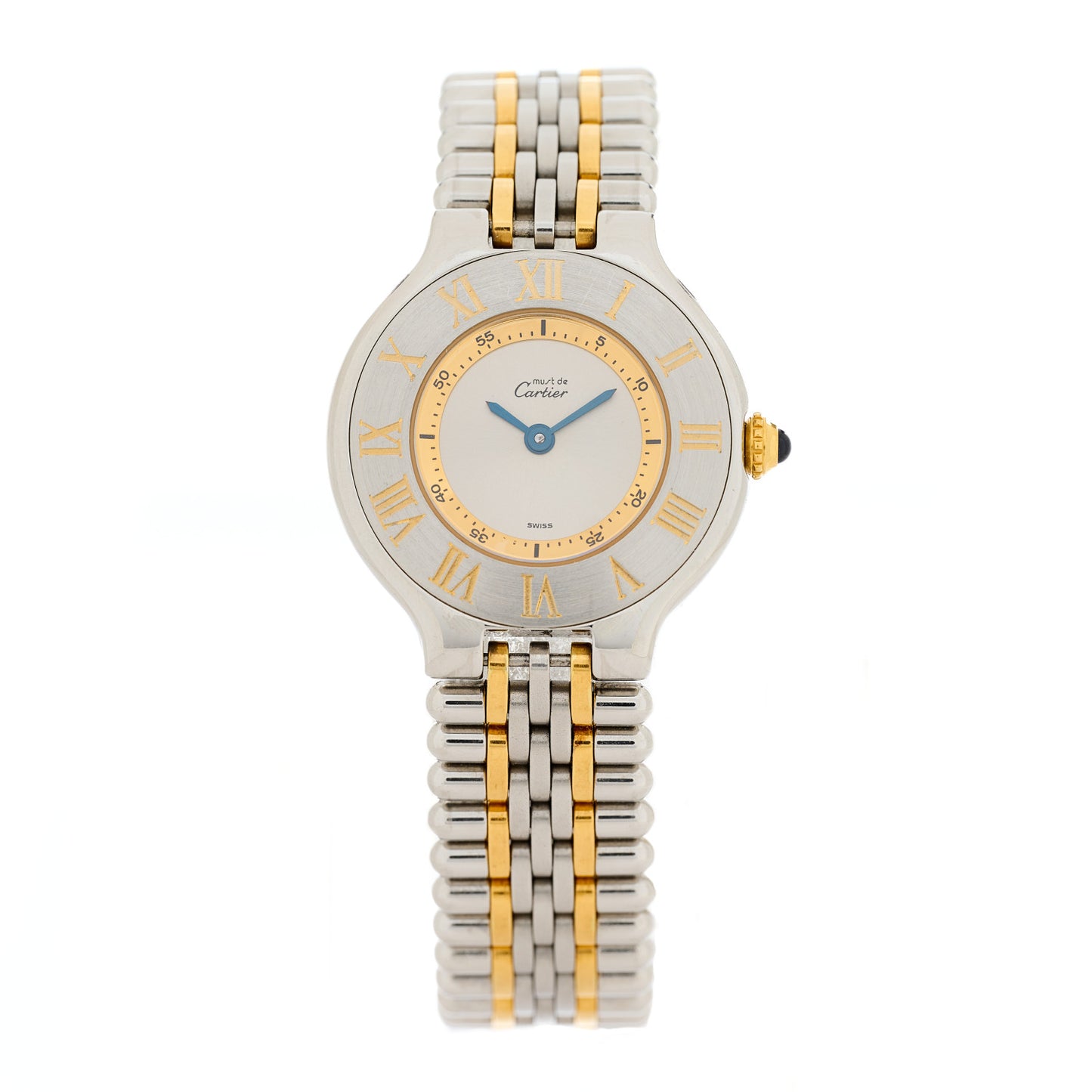 Stainless Steel 18K Yellow Gold 28mm Must De 21 Bullet Link Quartz Watch