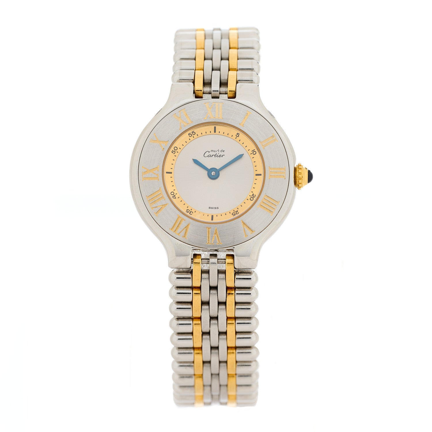 Cartier Stainless Steel 18K Yellow Gold 28mm Must De 21 Bullet Link Quartz Watch 1 of 7