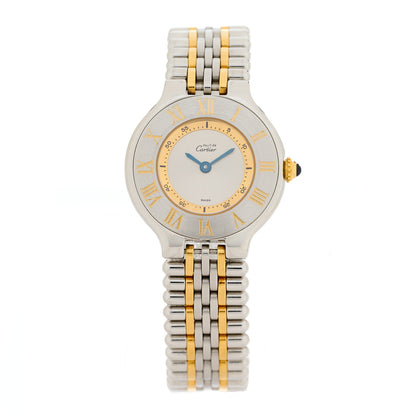 Cartier Stainless Steel 18K Yellow Gold 28mm Must De 21 Bullet Link Quartz Watch 1 of 7