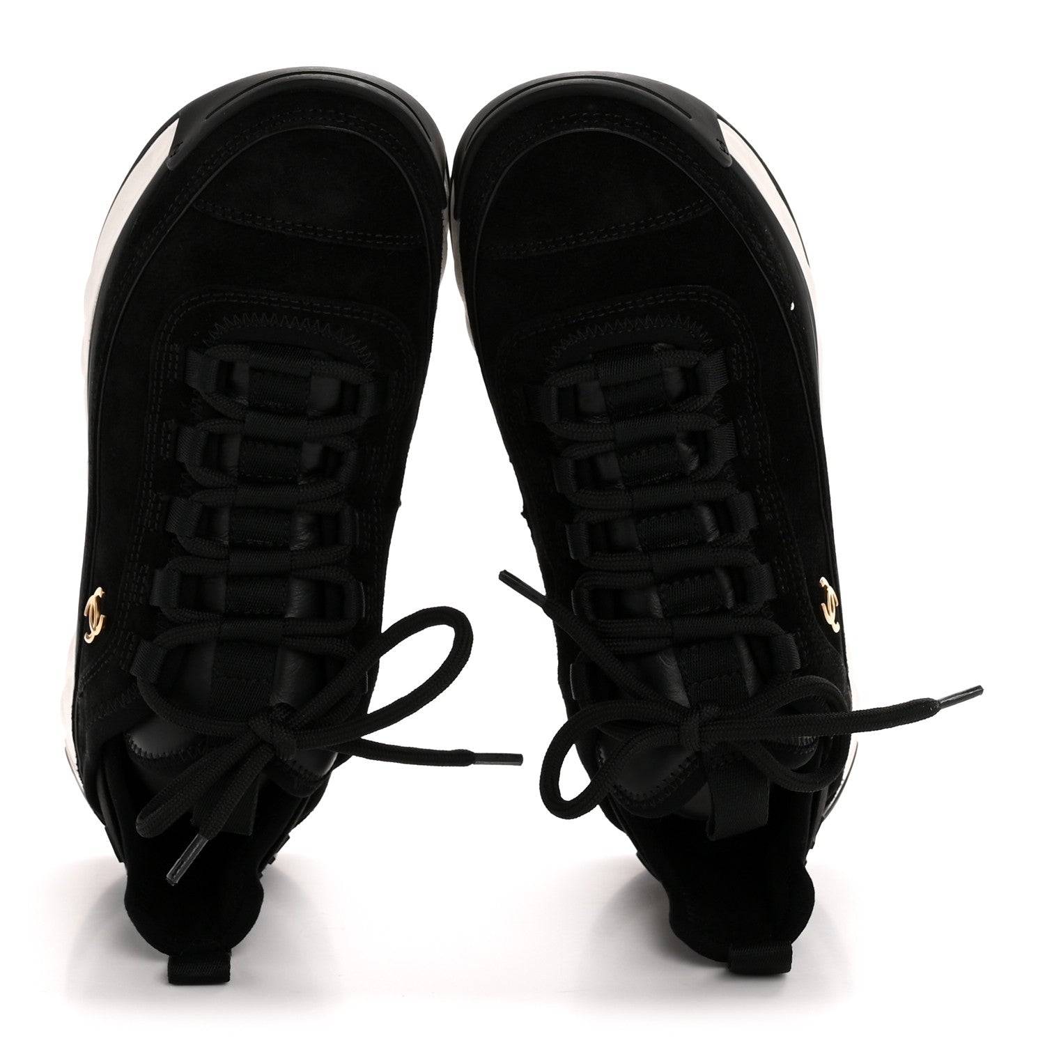 Chanel Suede Calfskin Nylon Grosgrain CC Sneakers 37.5 Black 2 of 10