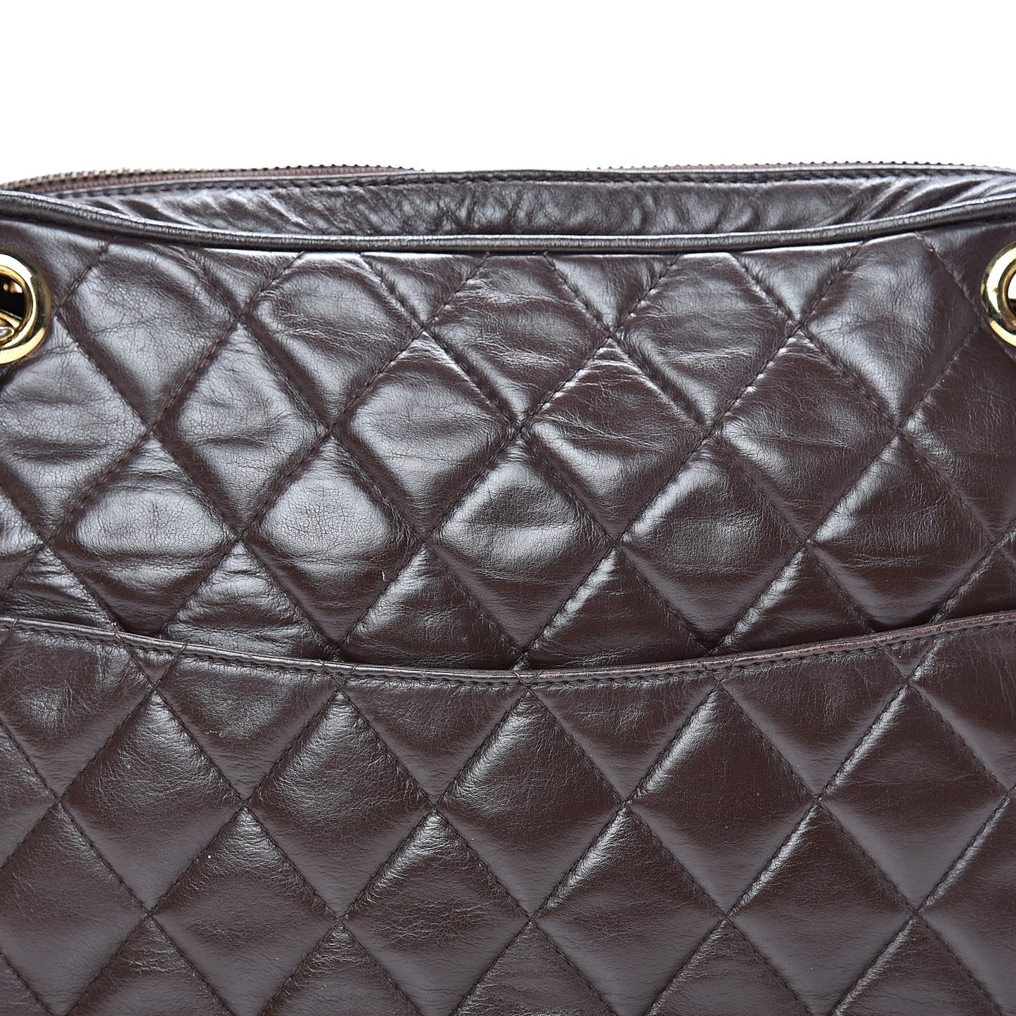Lambskin Quilted Large Camera Case Brown