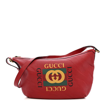 Gucci Grained Calfskin Logo Half Moon Hobo Red 1 of 13