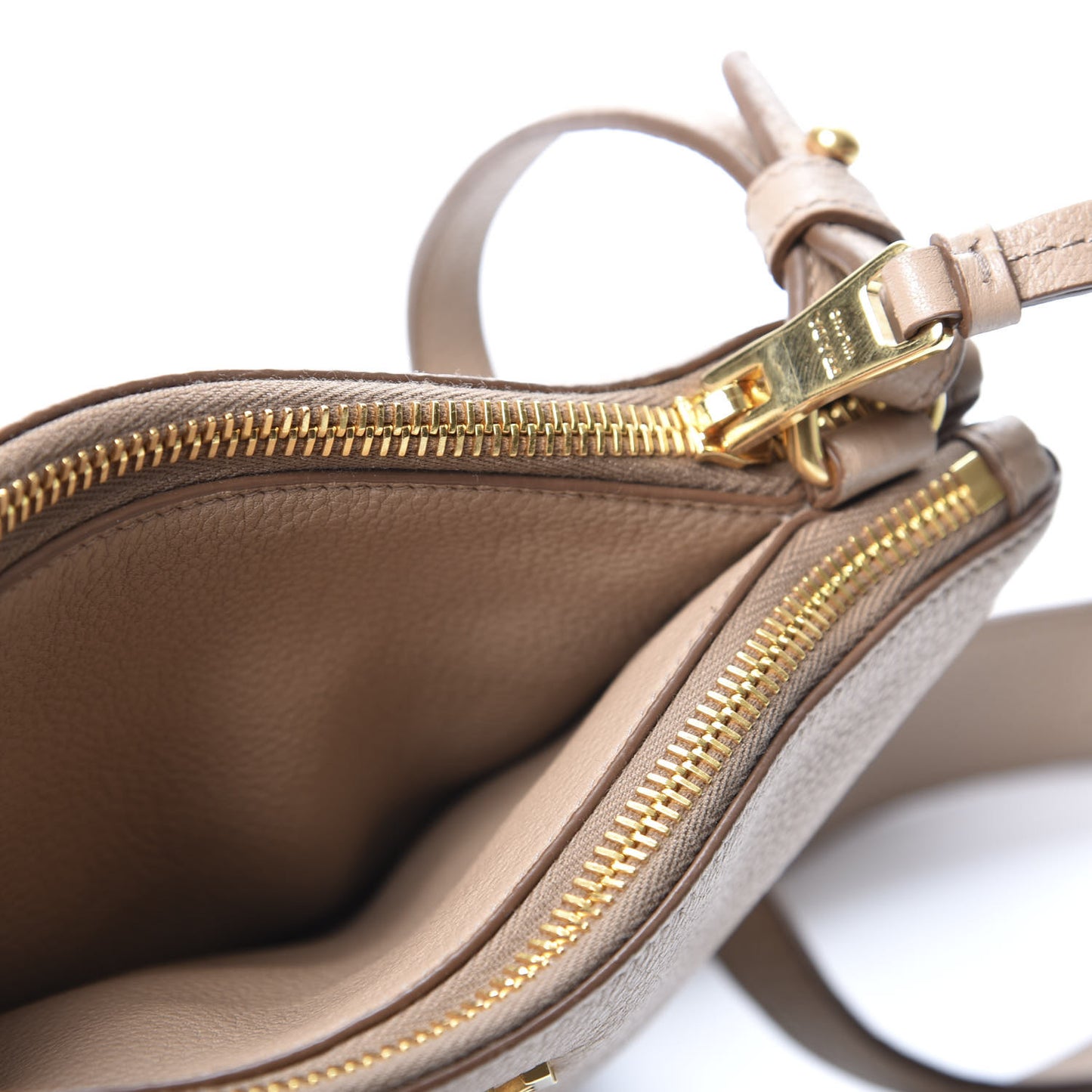 Vitello Daino Double Zip Crossbody Bag Cammeo