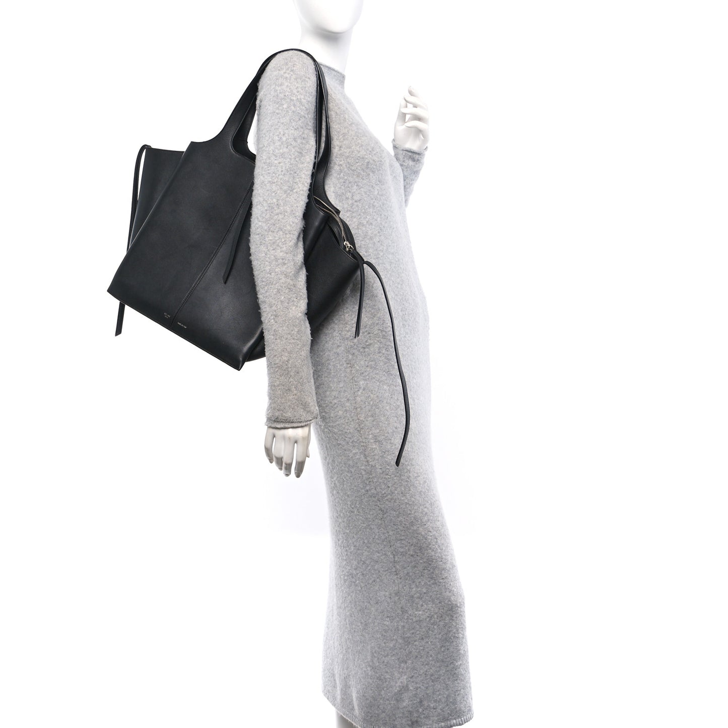 Supple Natural Calfskin Vertical Tri-Fold Bag Black