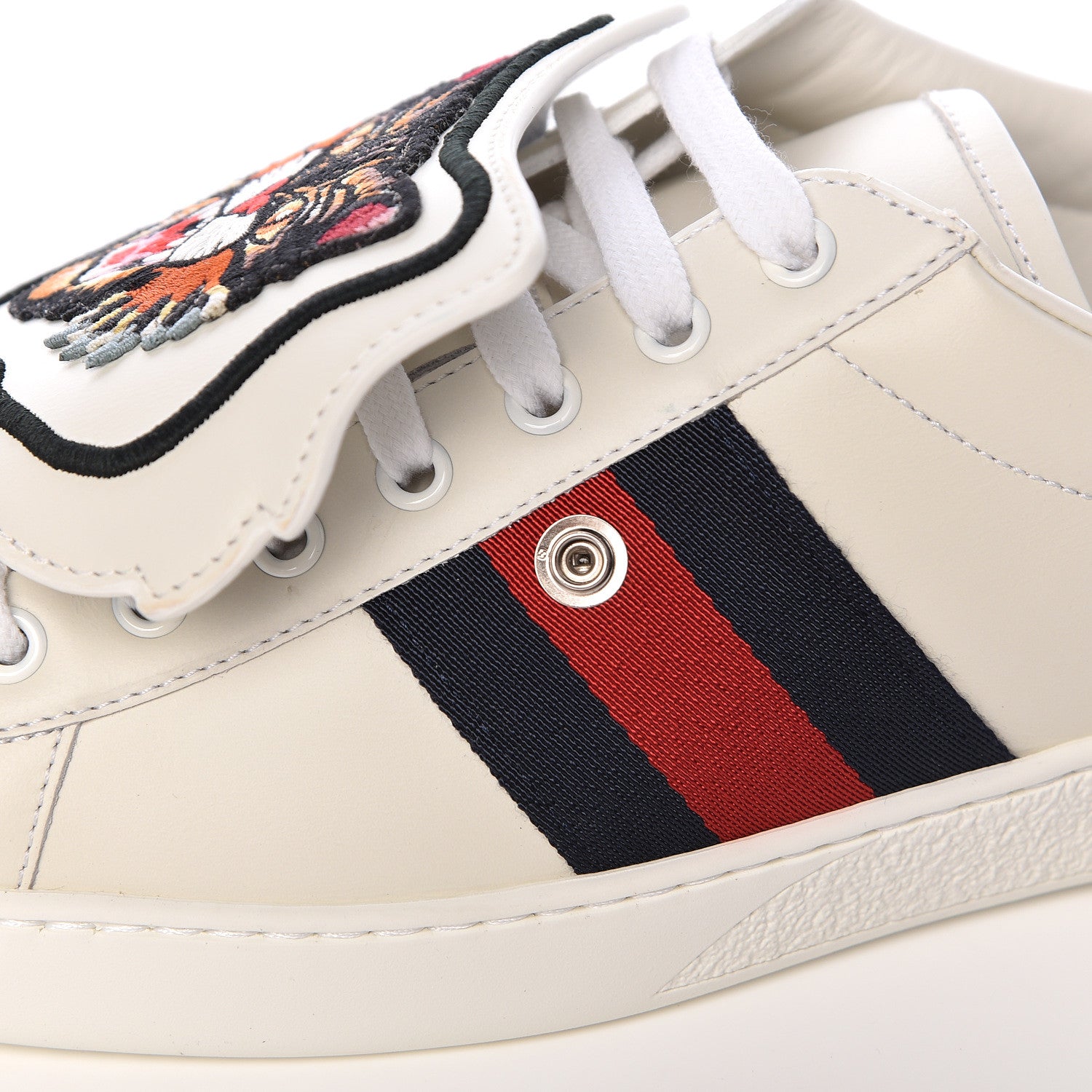 Gucci Calfskin Ayers Web Angry Cat Embroidered Mens Ace Sneakers 11.5 White 9 of 10