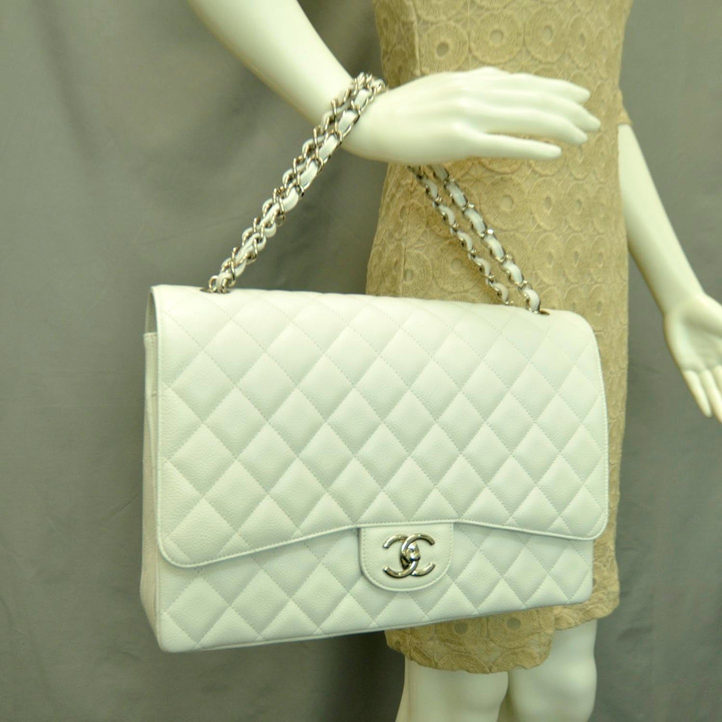 Caviar Maxi Double Flap White