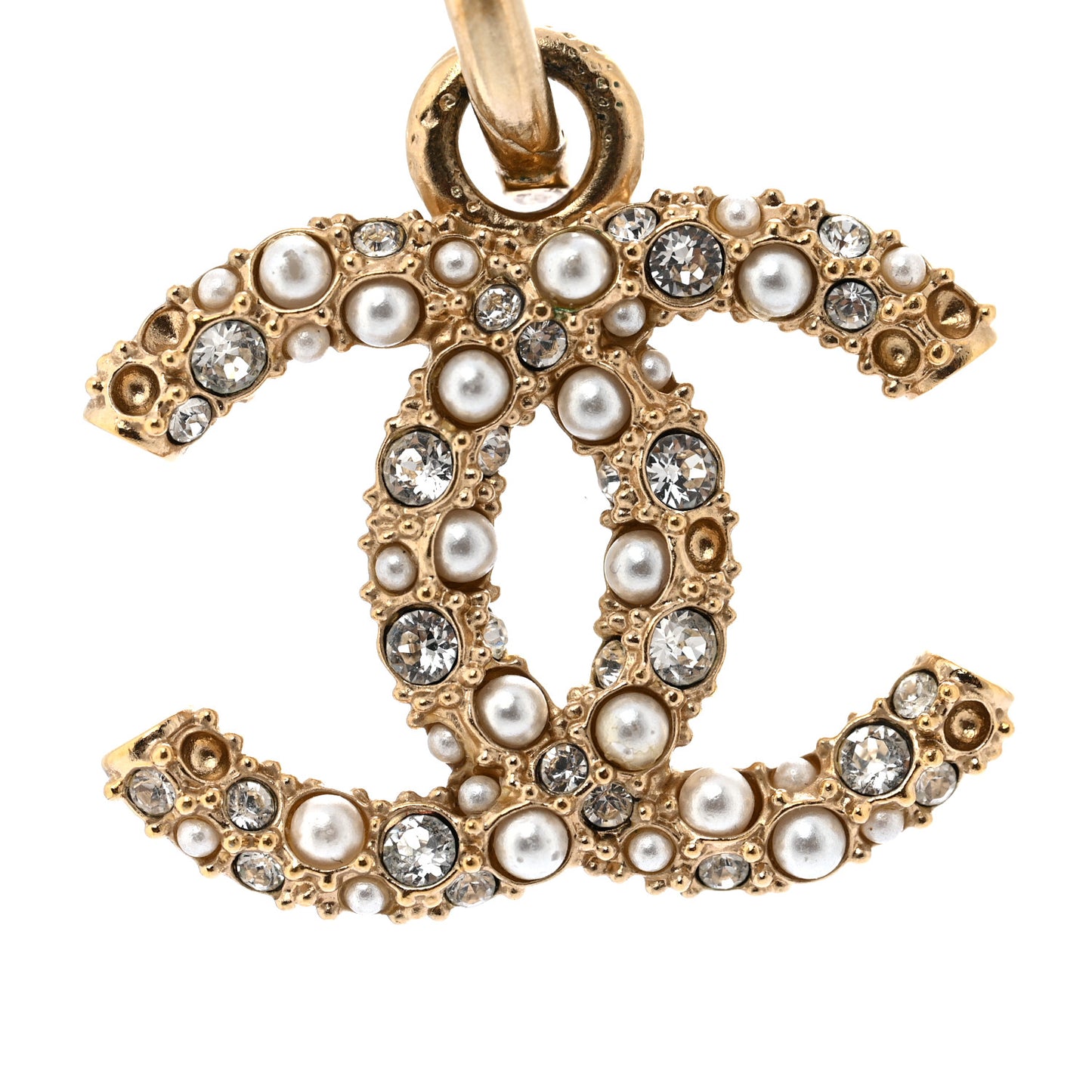 Crystal Pearls CC Drop Earrings Light Gold