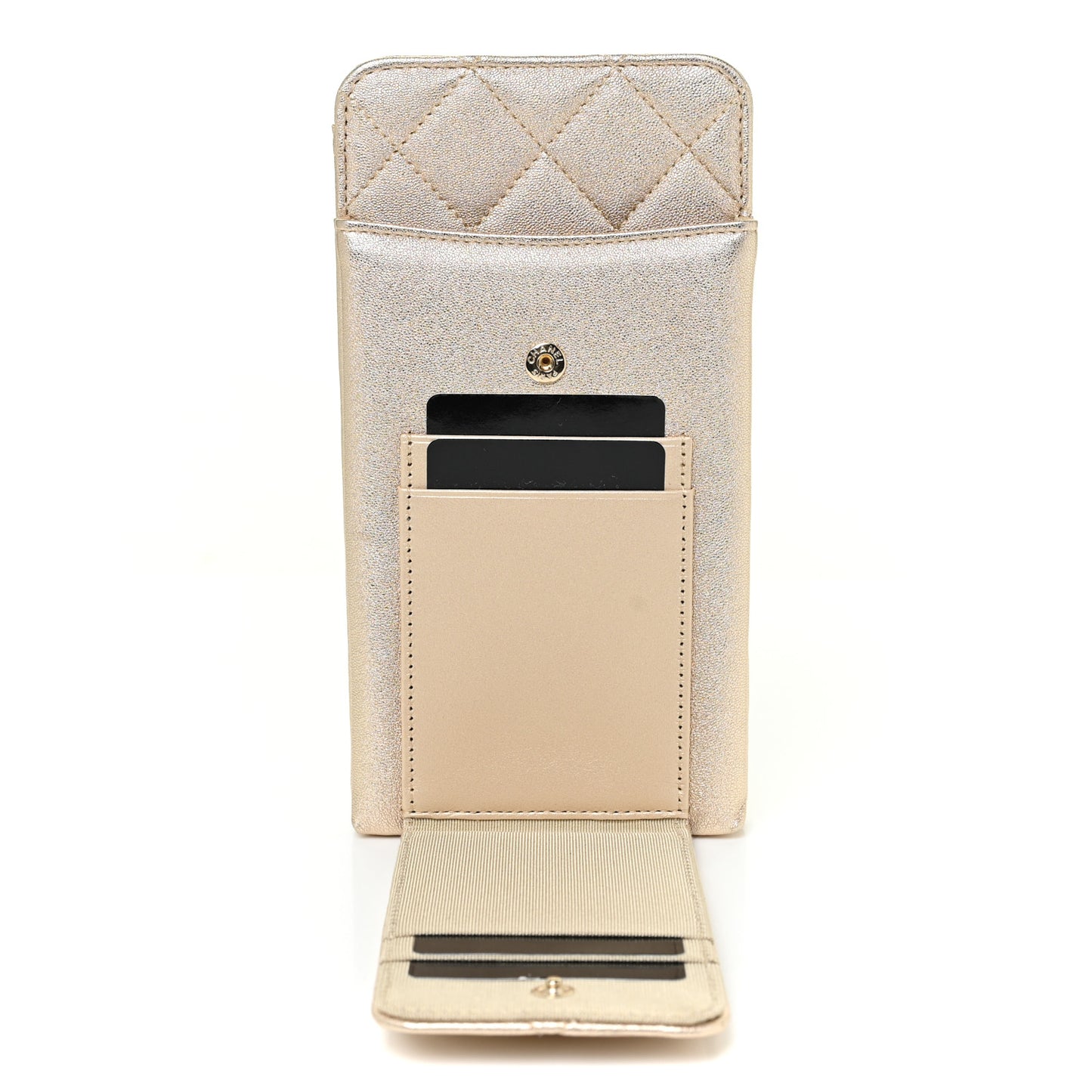 Metallic Lambskin Quilted Zip Phone Case Gold