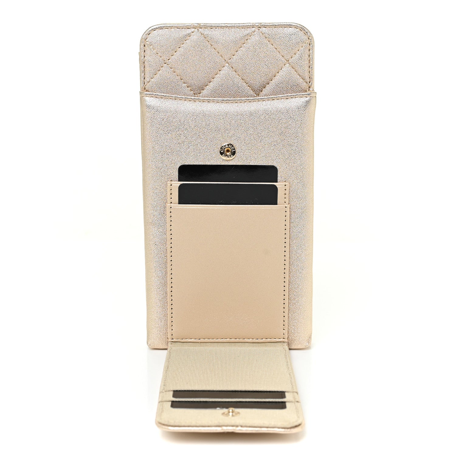Chanel Metallic Lambskin Quilted Zip Phone Case Gold 6 of 10