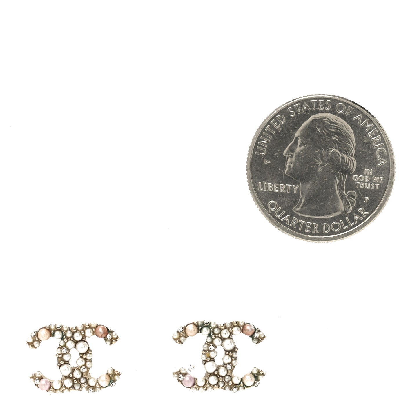 Pearl Crystal CC Charms Stud Earrings Light Gold Pink