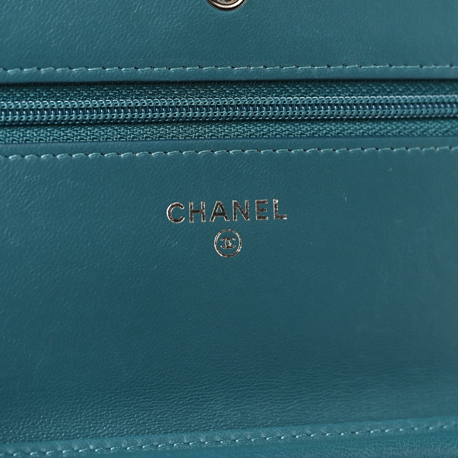 Chanel Lambskin Chevron Quilted Wallet On Chain WOC Turquoise 6 of 13