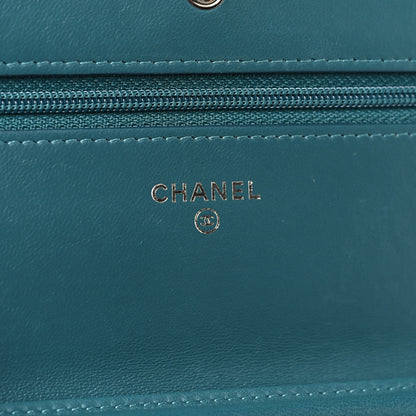 Chanel Lambskin Chevron Quilted Wallet On Chain WOC Turquoise 6 of 13