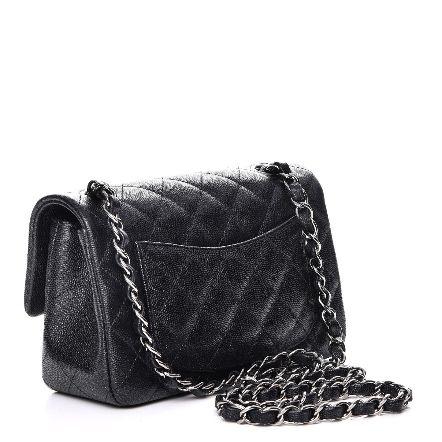 Iridescent Caviar Quilted Mini Rectangular Flap Black