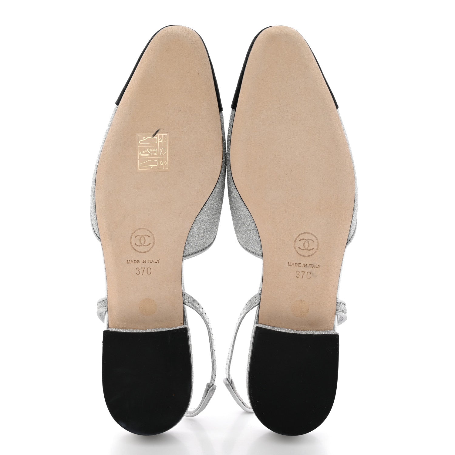 Chanel Glitter Calfskin Grosgrain CC Slingback Flats 37 Black Silver 5 of 11