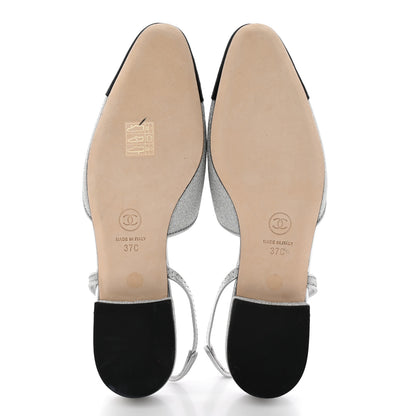 Chanel Glitter Calfskin Grosgrain CC Slingback Flats 37 Black Silver 5 of 11