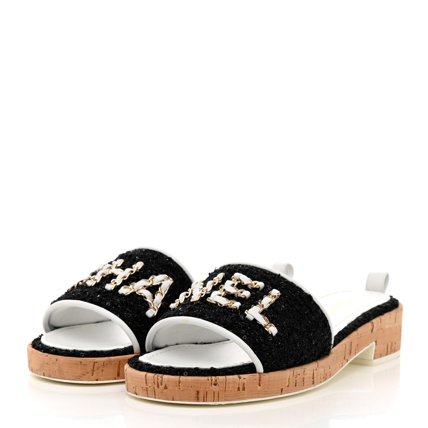 Chanel Tweed Cork CC Chain Mule Sandal 37.5 Black 3 of 9