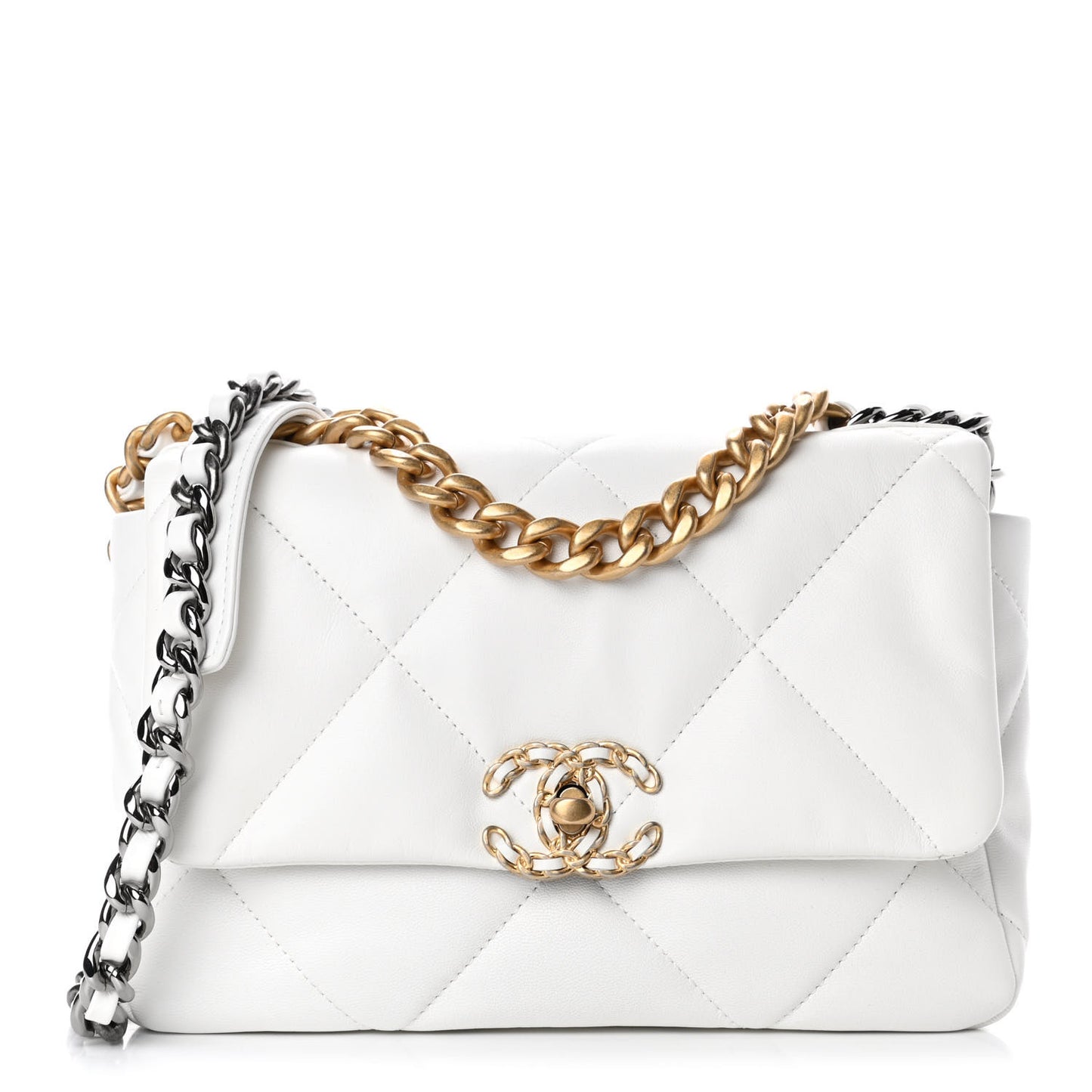 Shiny Goatskin Quilted Medium Chanel 19 Flap White