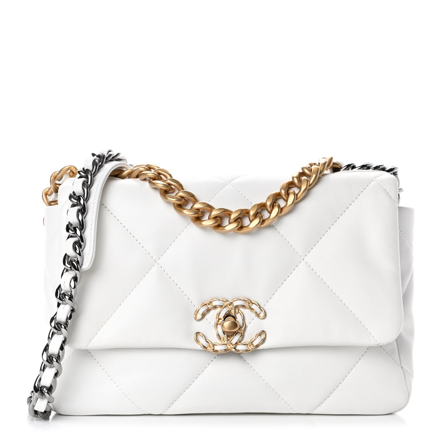Chanel Shiny Goatskin Quilted Medium Chanel 19 Flap White 1 of 4