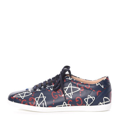 Gucci Calfskin GucciGhost Print Mens Low Top Sneakers 10 Blue Agata Hibiscus Red 1 of 8