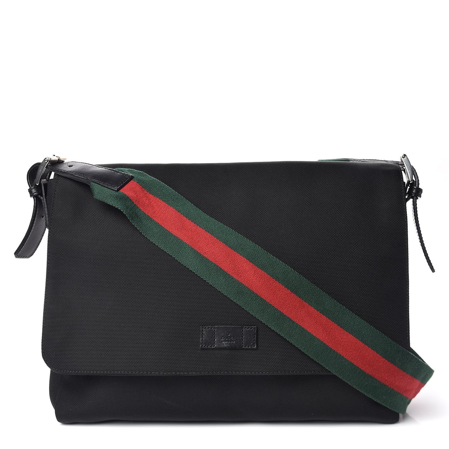 Techno Canvas Web Large Flap Messenger Bag Black