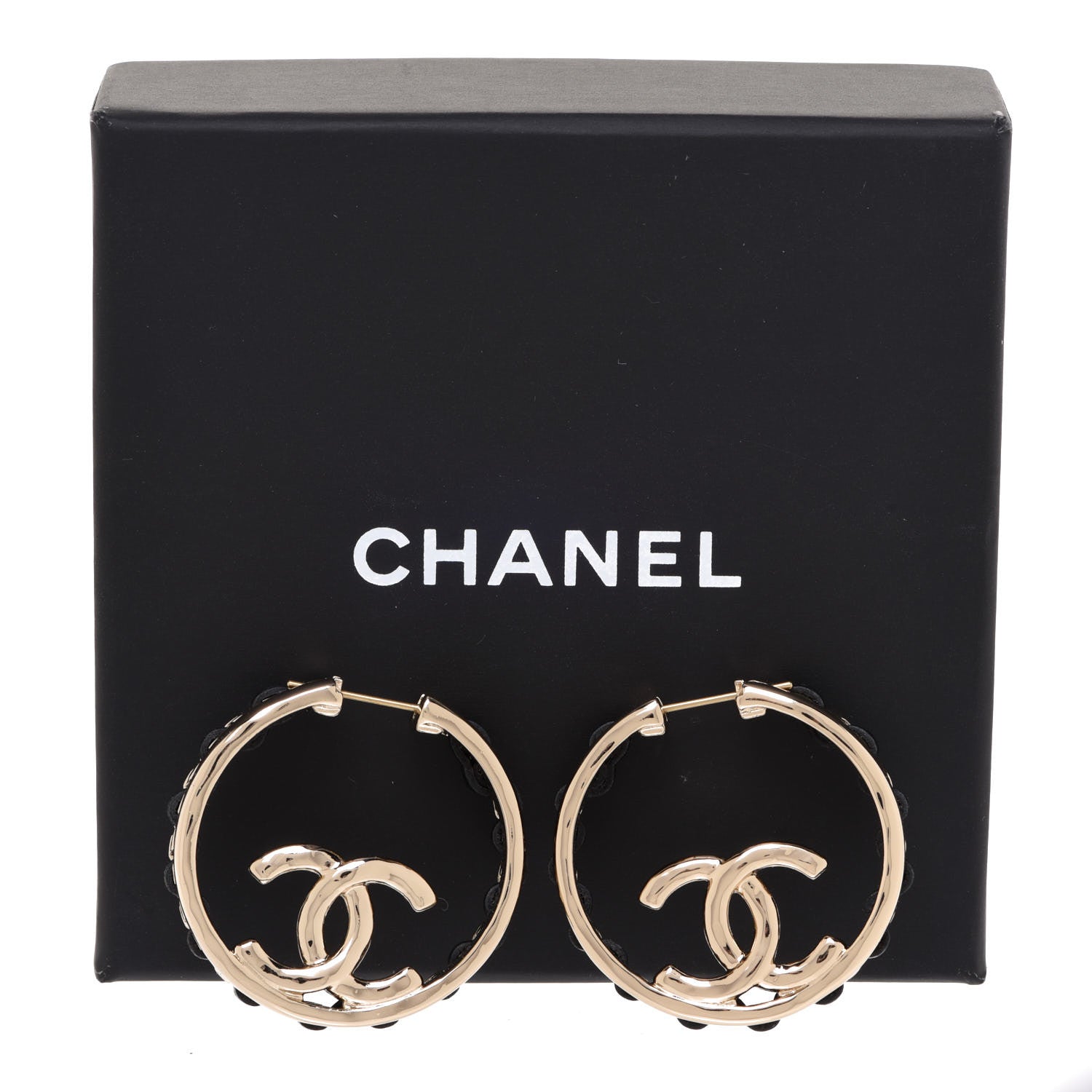 Chanel Lambskin CC Chain Hoop Earrings Black Gold 5 of 5