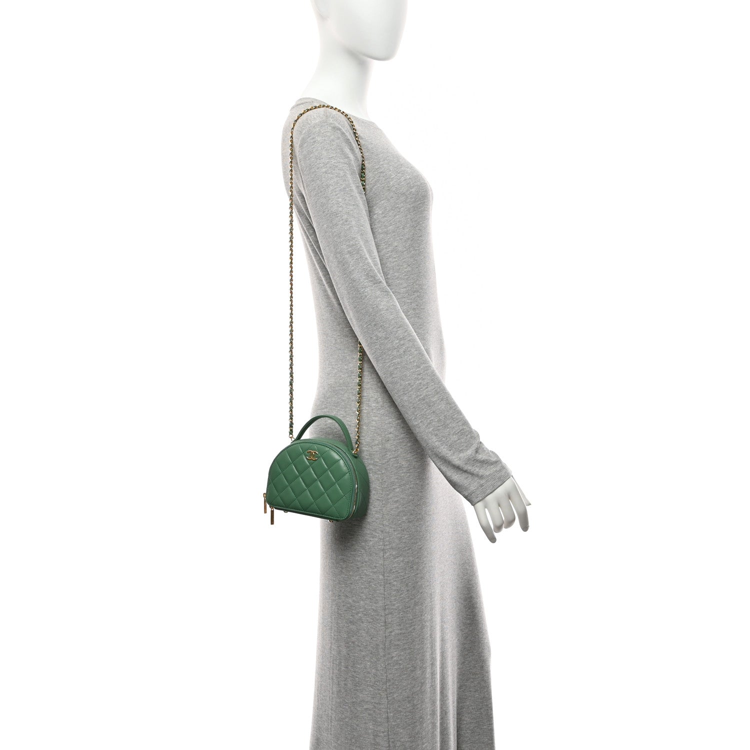Chanel Lambskin Quilted Chic Riviera Top Handle Vanity Case Green 2 of 10