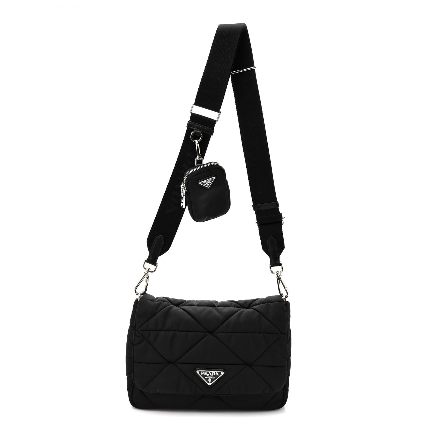 Re-Nylon Quilted Padded Flap Shoulder Bag Black