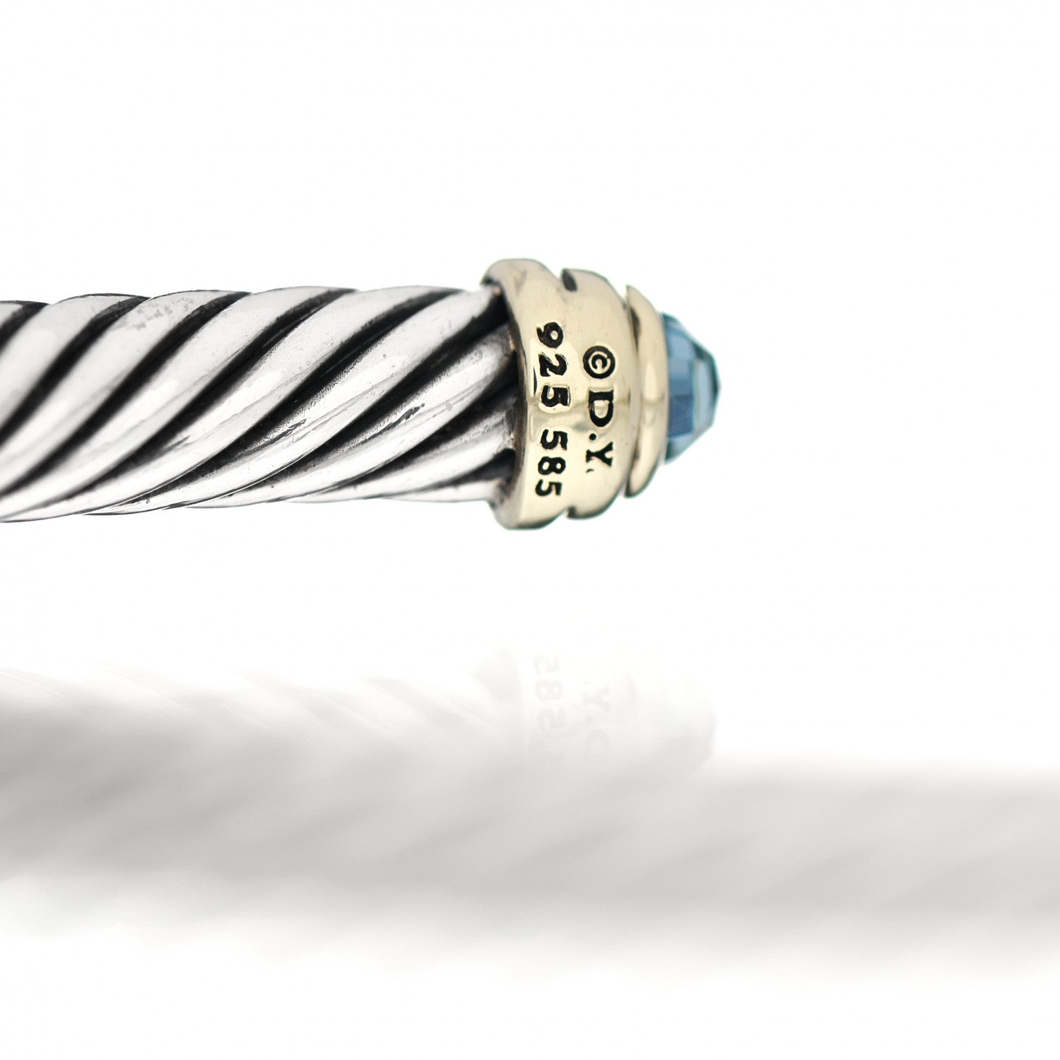 David Yurman Sterling Silver 14K Yellow Gold Blue Topaz 5mm Cable Classics Petite Color Bracelet 4 of 4